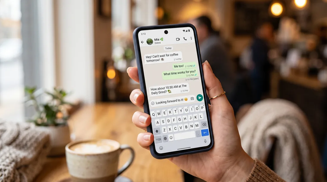 Mão segurando o celular para falar no WhatsApp